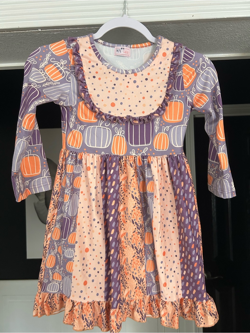 Girls' Purple & Peach Pumpkin Patch Ruffle Dress